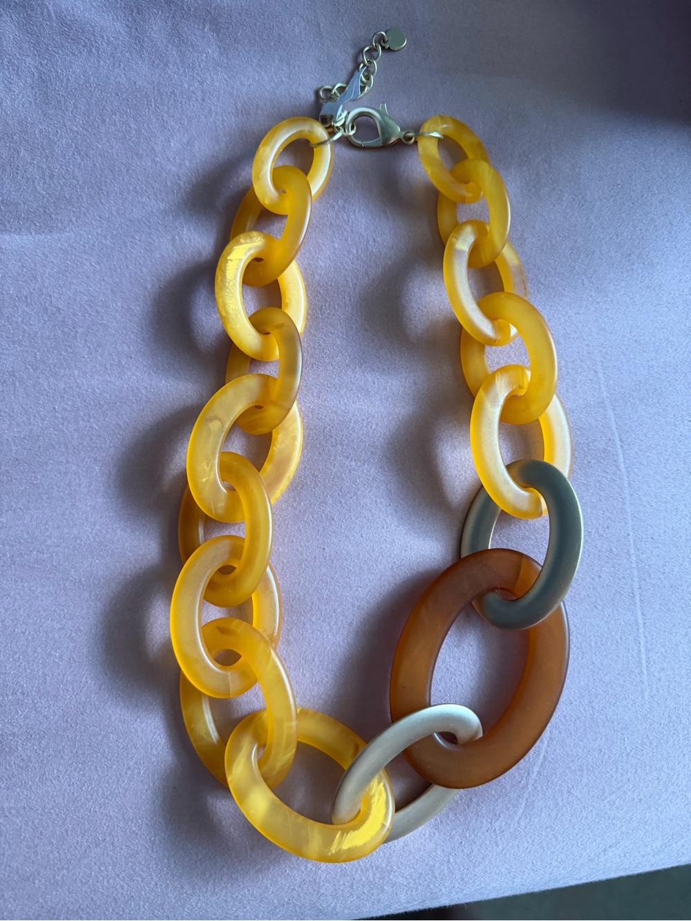 Yellow Resin Link Necklace with Brown and Gold Accent Links